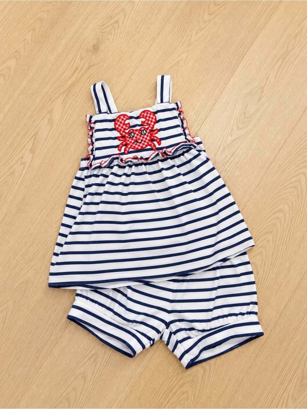 Classic Whimsy | Blue & White Striped Shorts Set with Lobster Motif